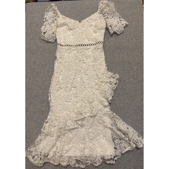Lulus Dresses & Skirts - Lulus White Lace Off Shoulder Ruffle High Low Midi Dress Medium Rush Homecoming